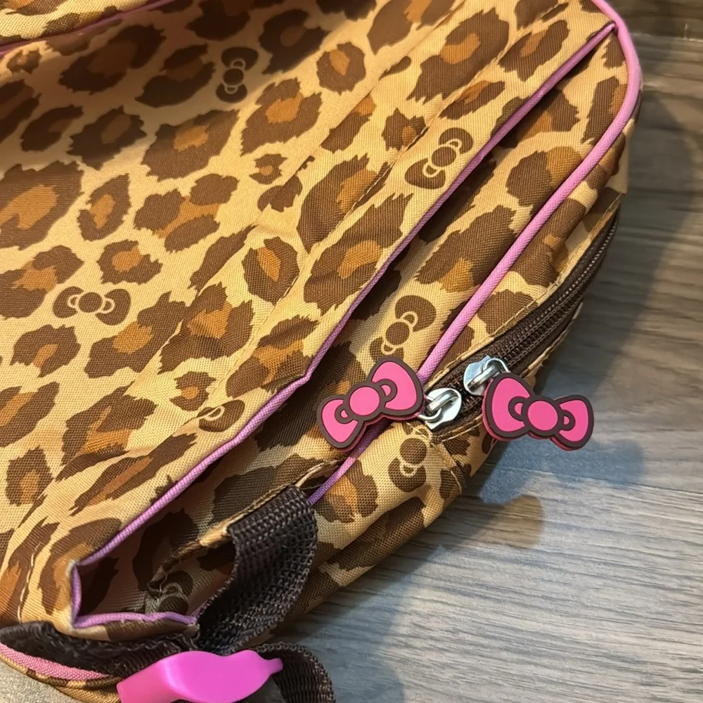Hello Kitty 2014 Sanrio Mini Leopard Pink Brown Tan Bows Coated Canvas Bag